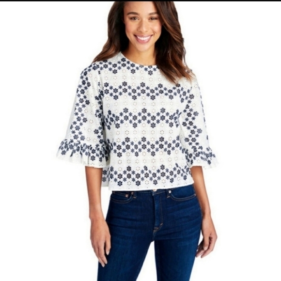 Vineyard Vines‎ Autumn Eyelet Ruffle Sleeve Floral Top - Picture 2 of 12
